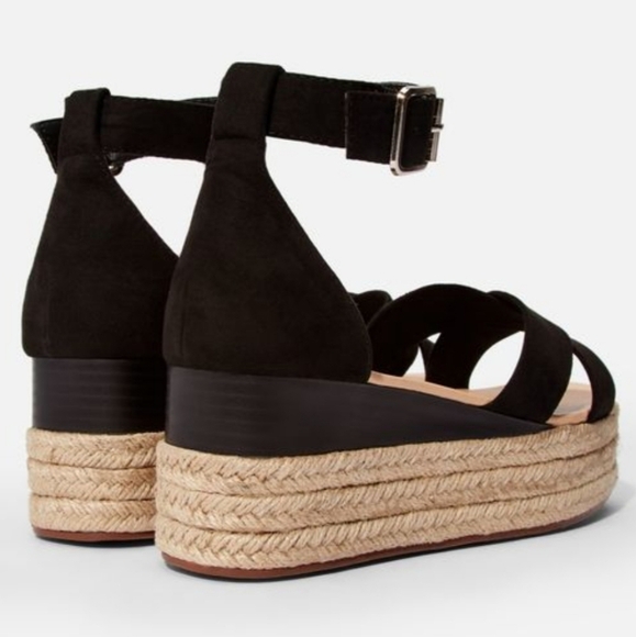 JUSTFAB Corinna Espadrille Sandals Black Suede Flat Wedges Women's 9 Ankle Strap - Picture 11 of 16